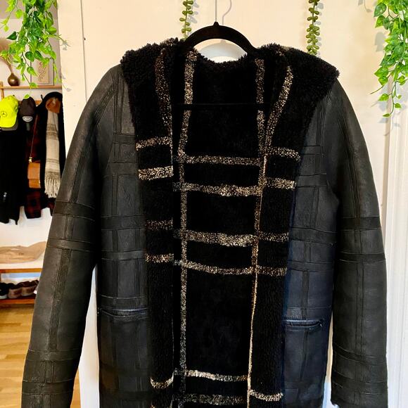 Sprung Freres Reversible Lamb Leather Fur Hooded Coat Sherpa Hood S MSRP $4500 - Picture 12 of 16